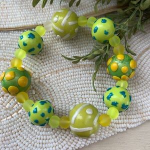 Handcrafted polymer clay stretch bracelet greens